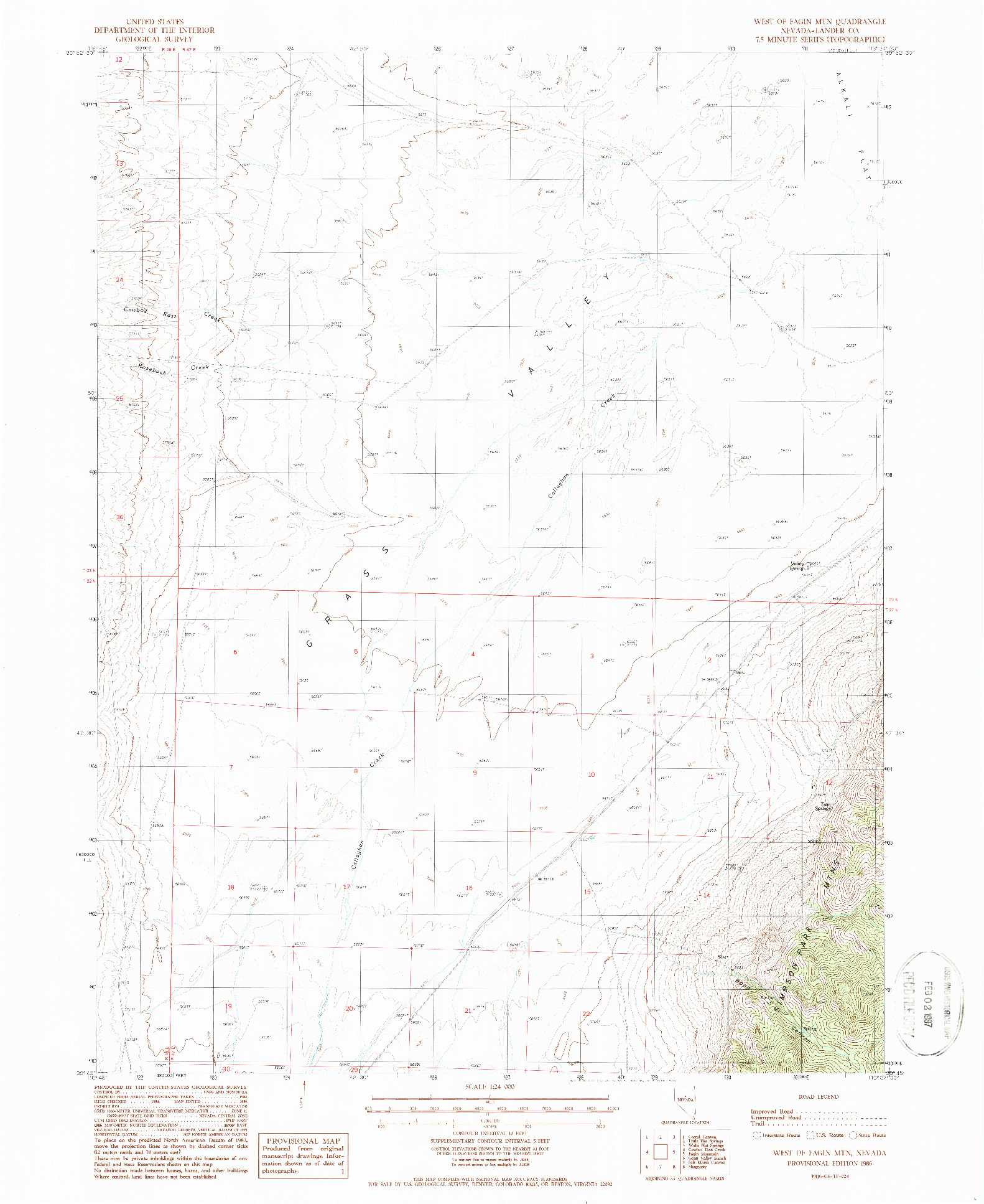 USGS 1:24000-SCALE QUADRANGLE FOR WEST OF FAGIN MTN, NV 1986