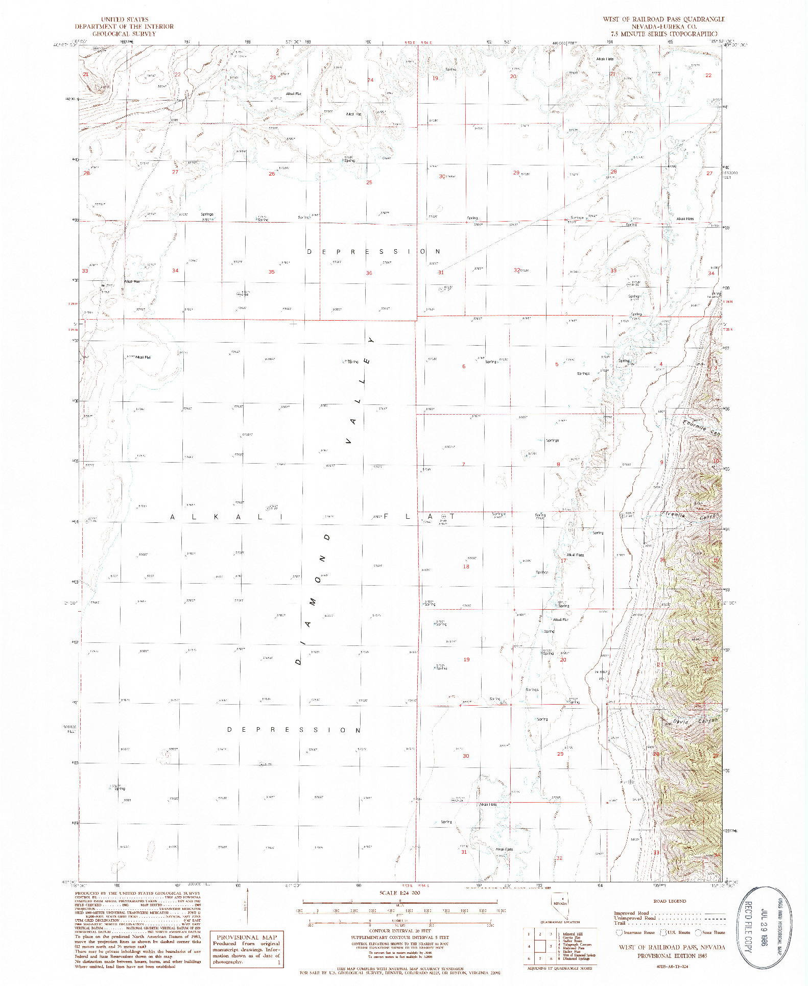 USGS 1:24000-SCALE QUADRANGLE FOR WEST OF RAILROAD PASS, NV 1985