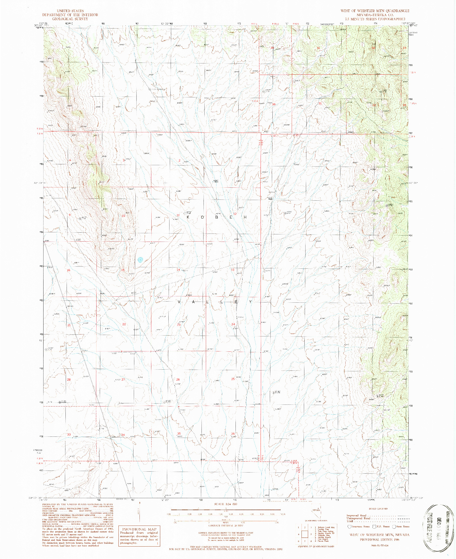 USGS 1:24000-SCALE QUADRANGLE FOR WEST OF WHISTLER MTN, NV 1986