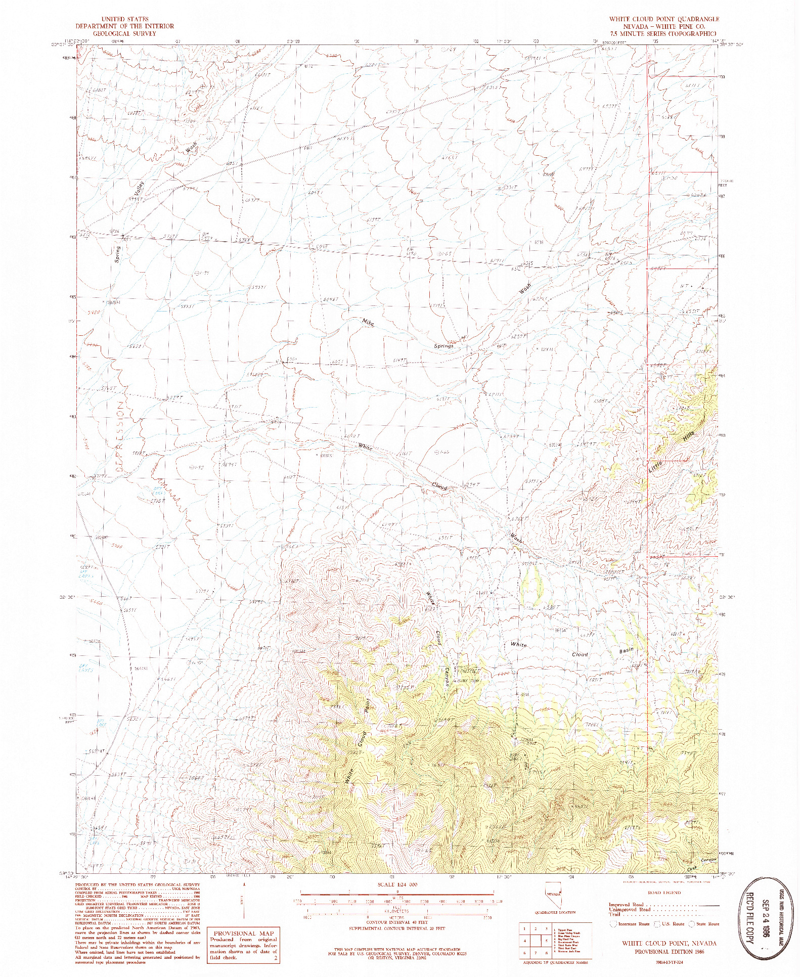 USGS 1:24000-SCALE QUADRANGLE FOR WHITE CLOUD POINT, NV 1986