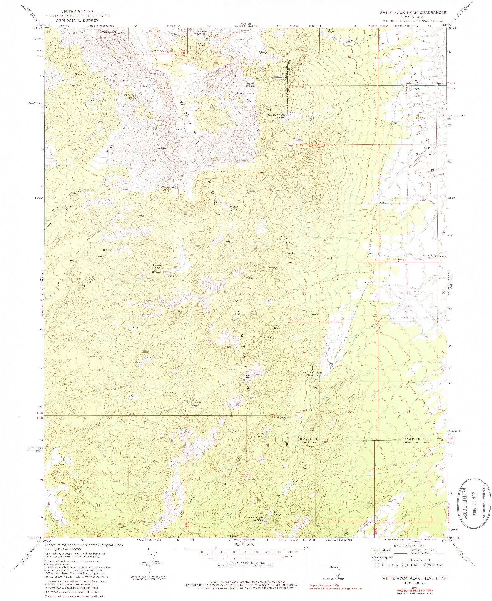 USGS 1:24000-SCALE QUADRANGLE FOR WHITE ROCK PEAK, NV 1972