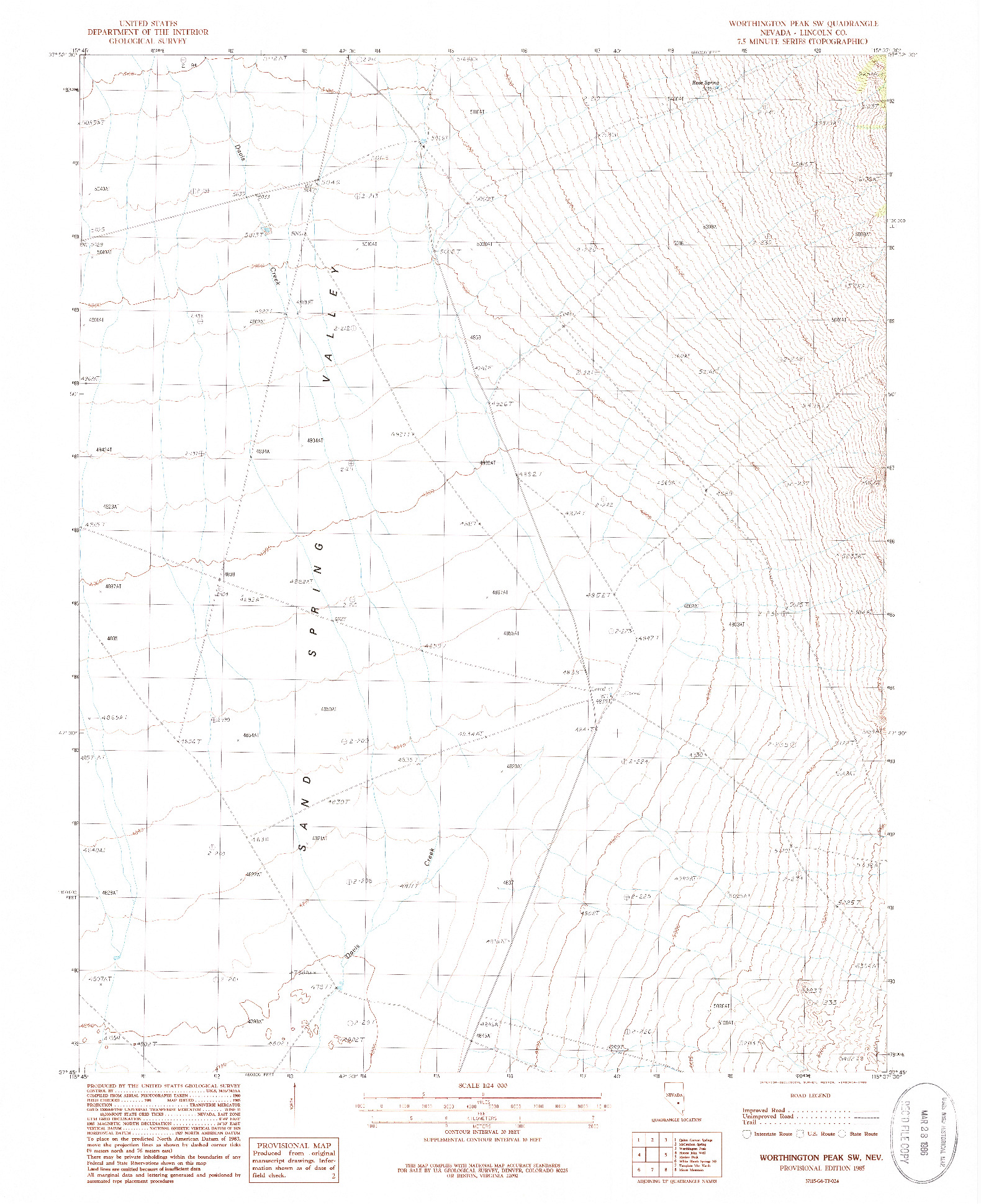 USGS 1:24000-SCALE QUADRANGLE FOR WORTHINGTON PEAK SW, NV 1985