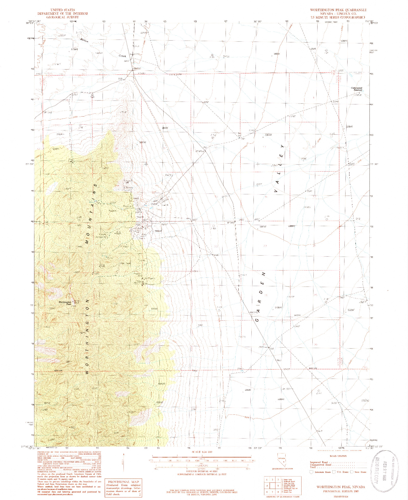 USGS 1:24000-SCALE QUADRANGLE FOR WORTHINGTON PEAK, NV 1985
