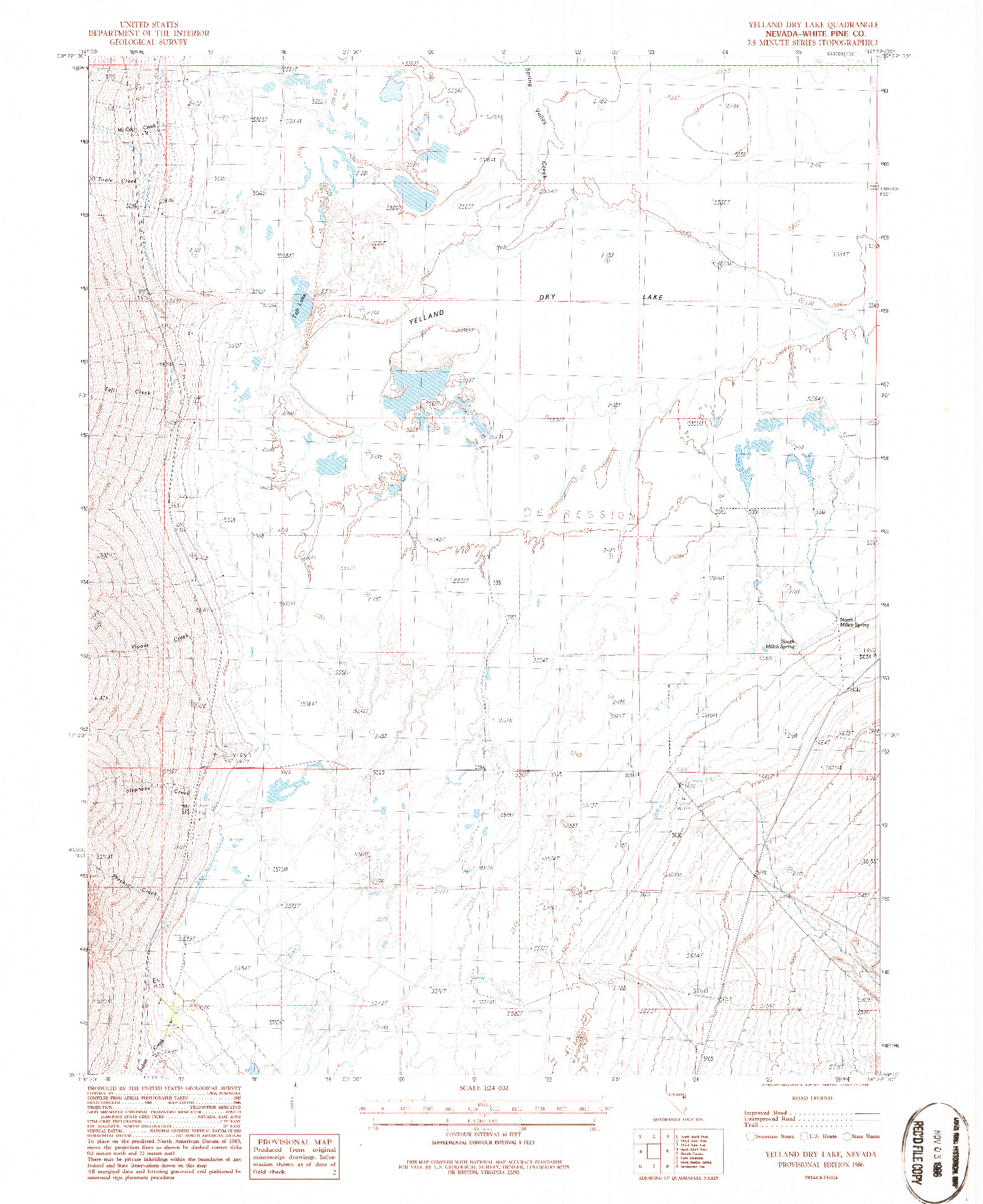 USGS 1:24000-SCALE QUADRANGLE FOR YELLAND DRY LAKE, NV 1986