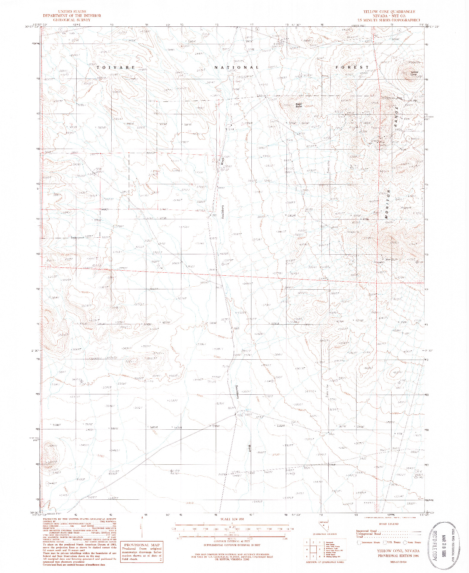 USGS 1:24000-SCALE QUADRANGLE FOR YELLOW CONE, NV 1986