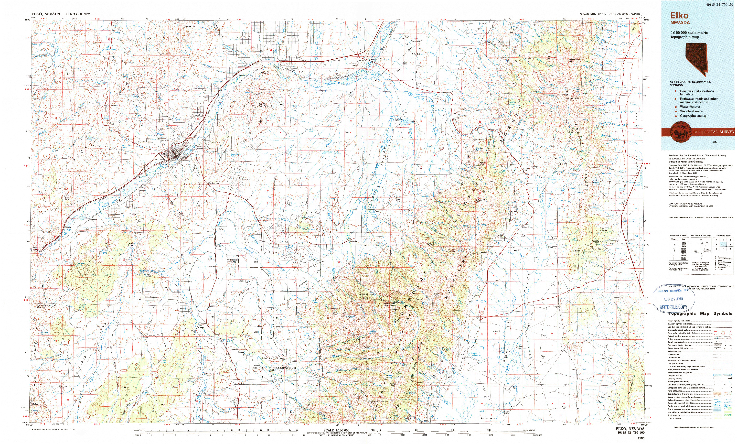 USGS 1:100000-SCALE QUADRANGLE FOR ELKO, NV 1986