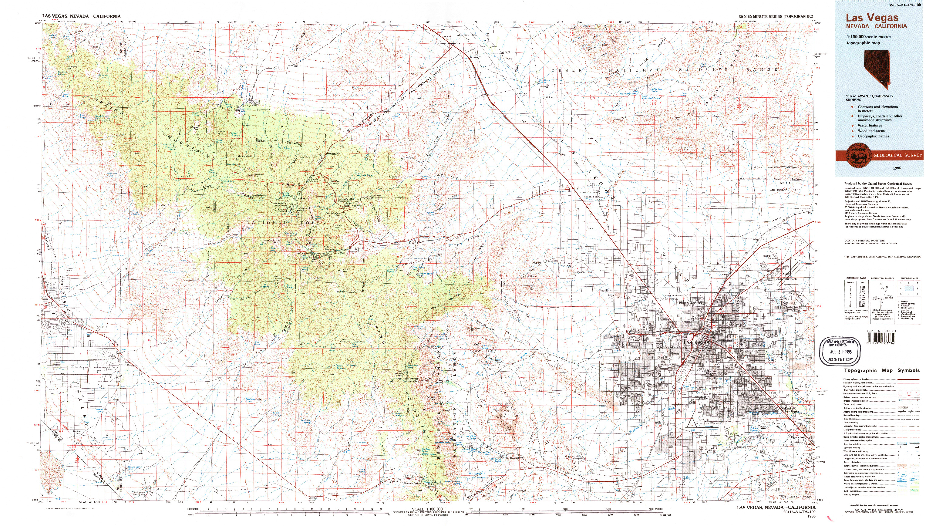 USGS 1:100000-SCALE QUADRANGLE FOR LAS VEGAS, NV 1986