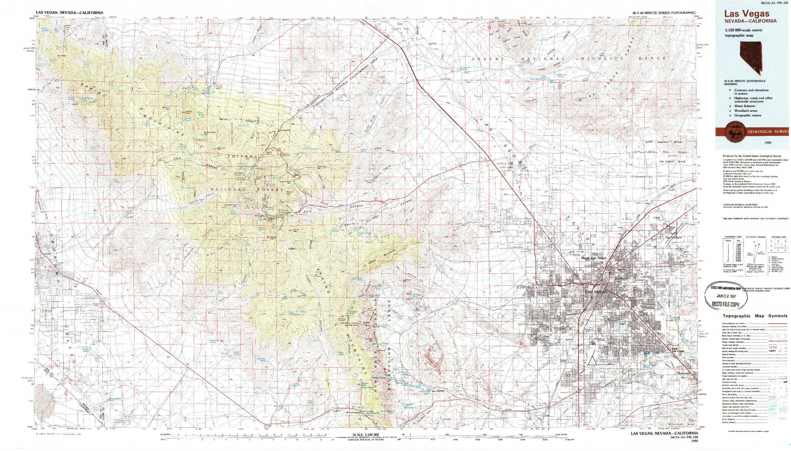 USGS 1:100000-SCALE QUADRANGLE FOR LAS VEGAS, NV 1986