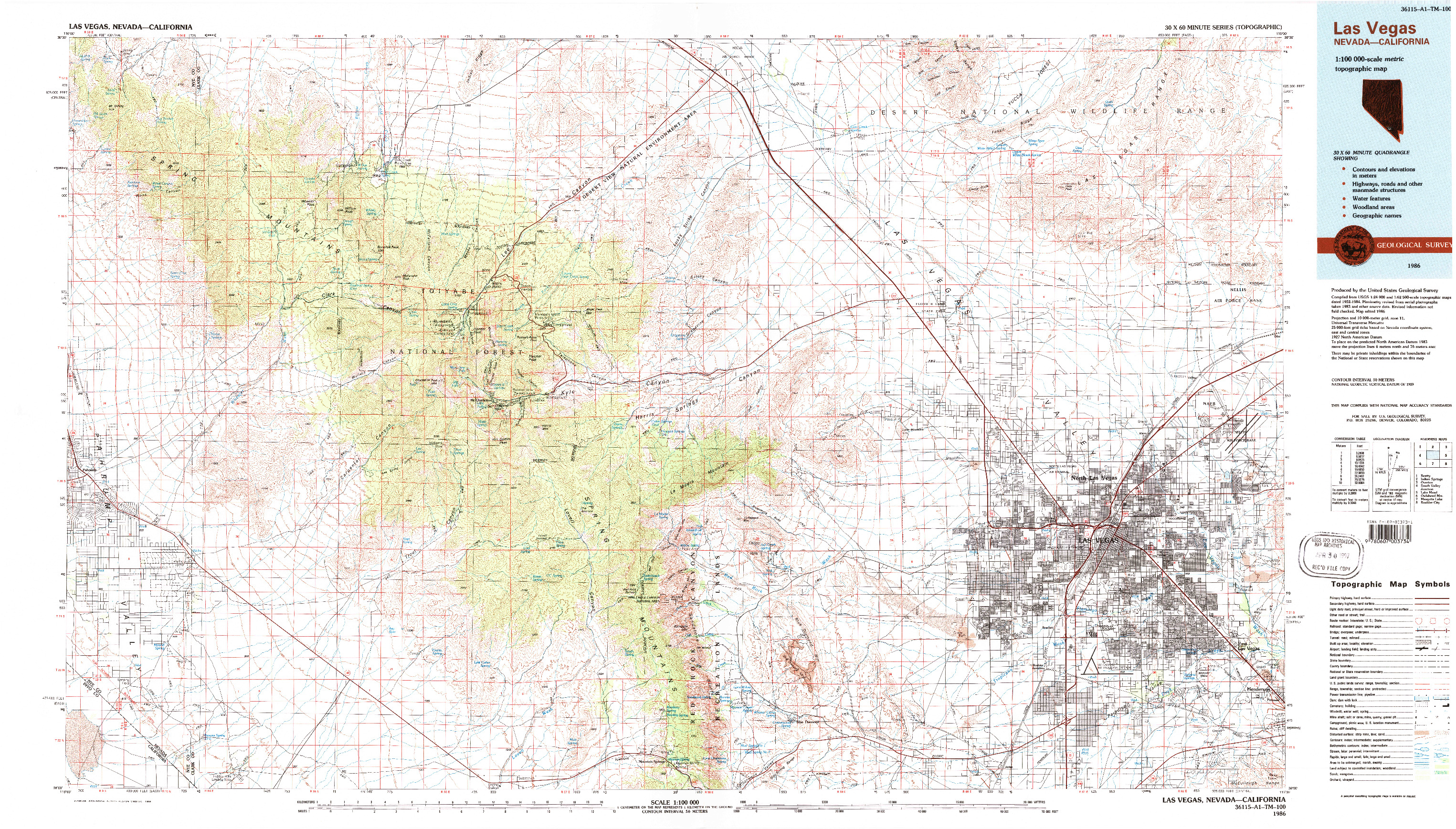 USGS 1:100000-SCALE QUADRANGLE FOR LAS VEGAS, NV 1986