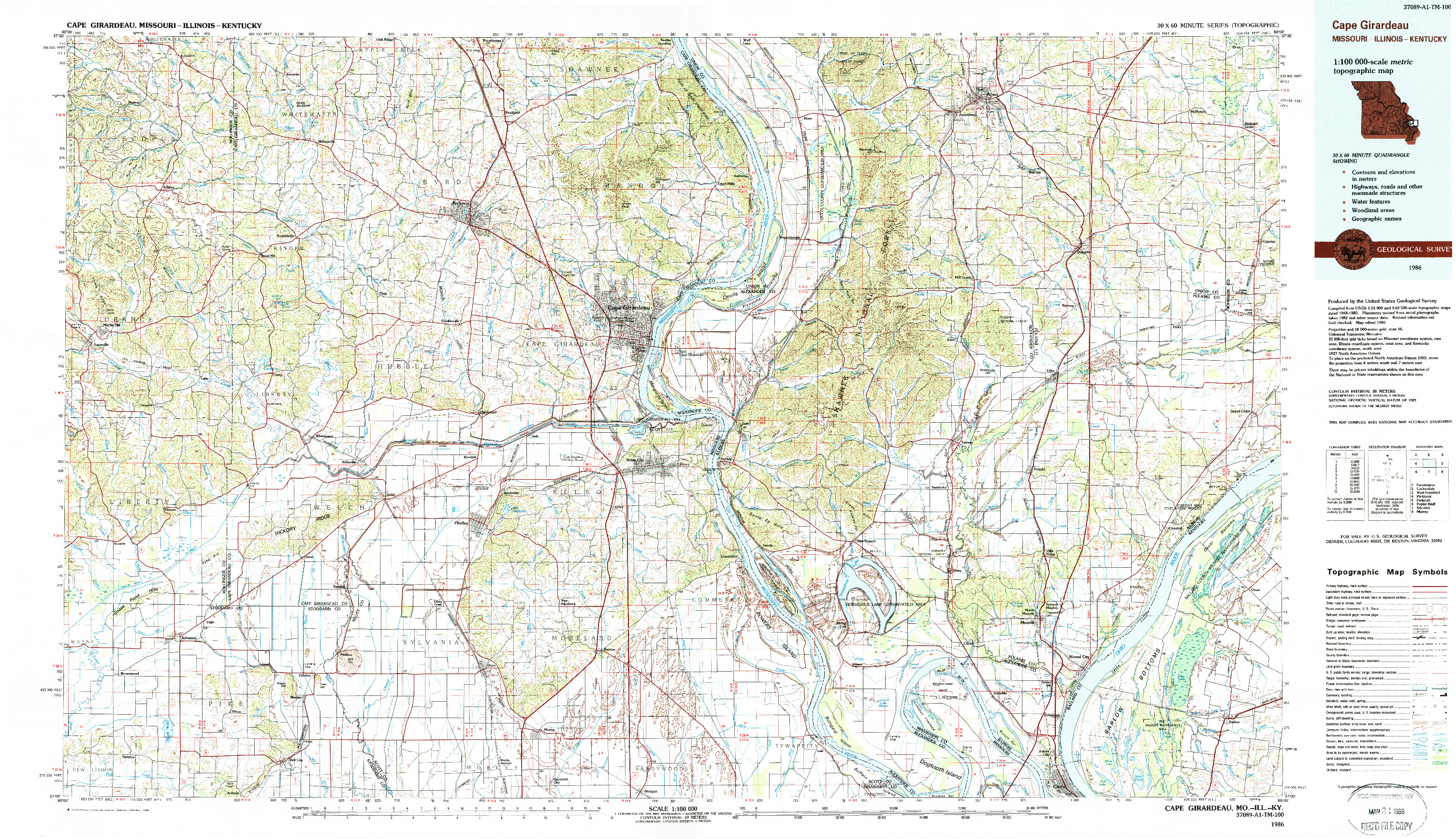 USGS 1:100000-SCALE QUADRANGLE FOR CAPE GIRARDEAU, MO 1986