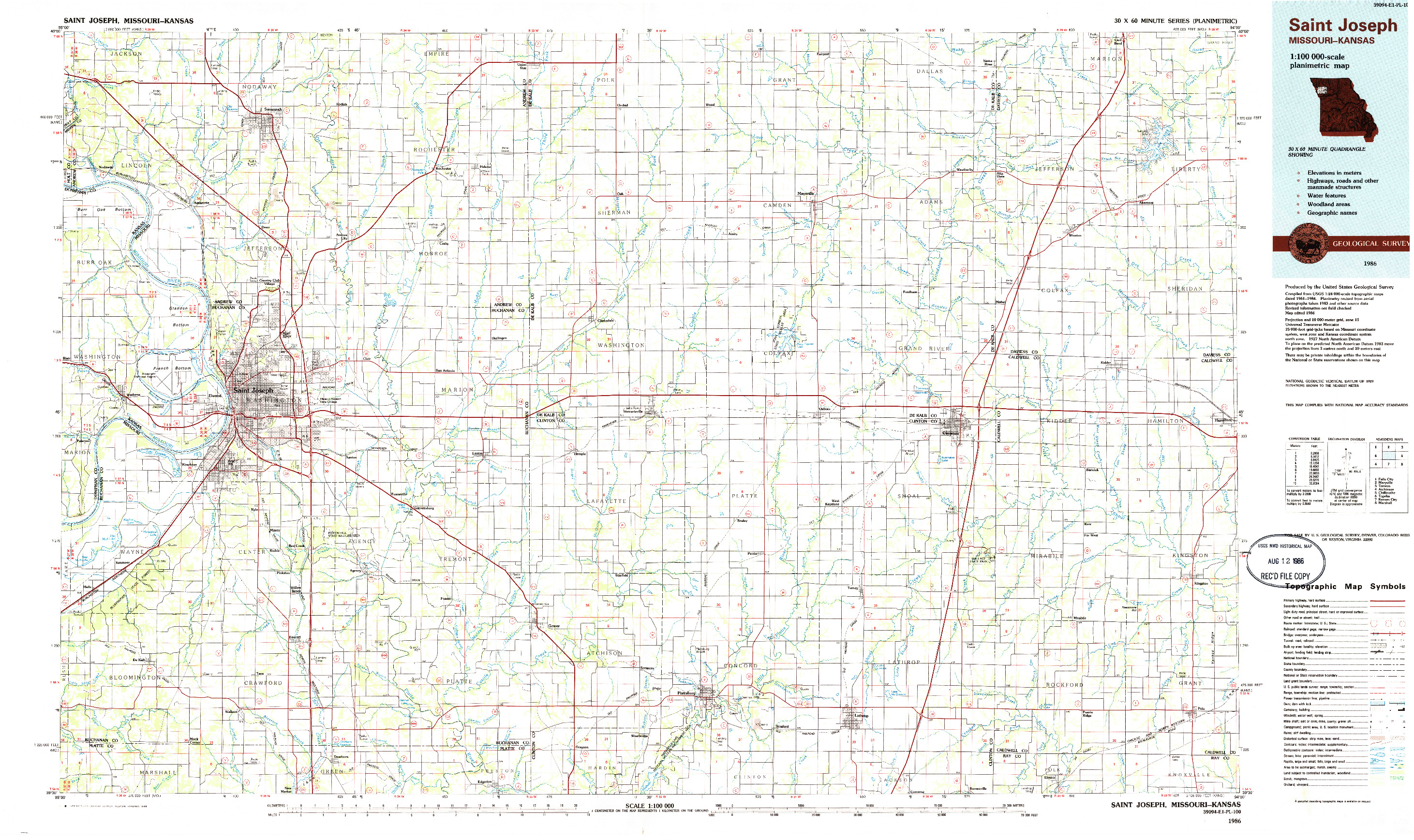 USGS 1:100000-SCALE QUADRANGLE FOR SAINT JOSEPH, MO 1986