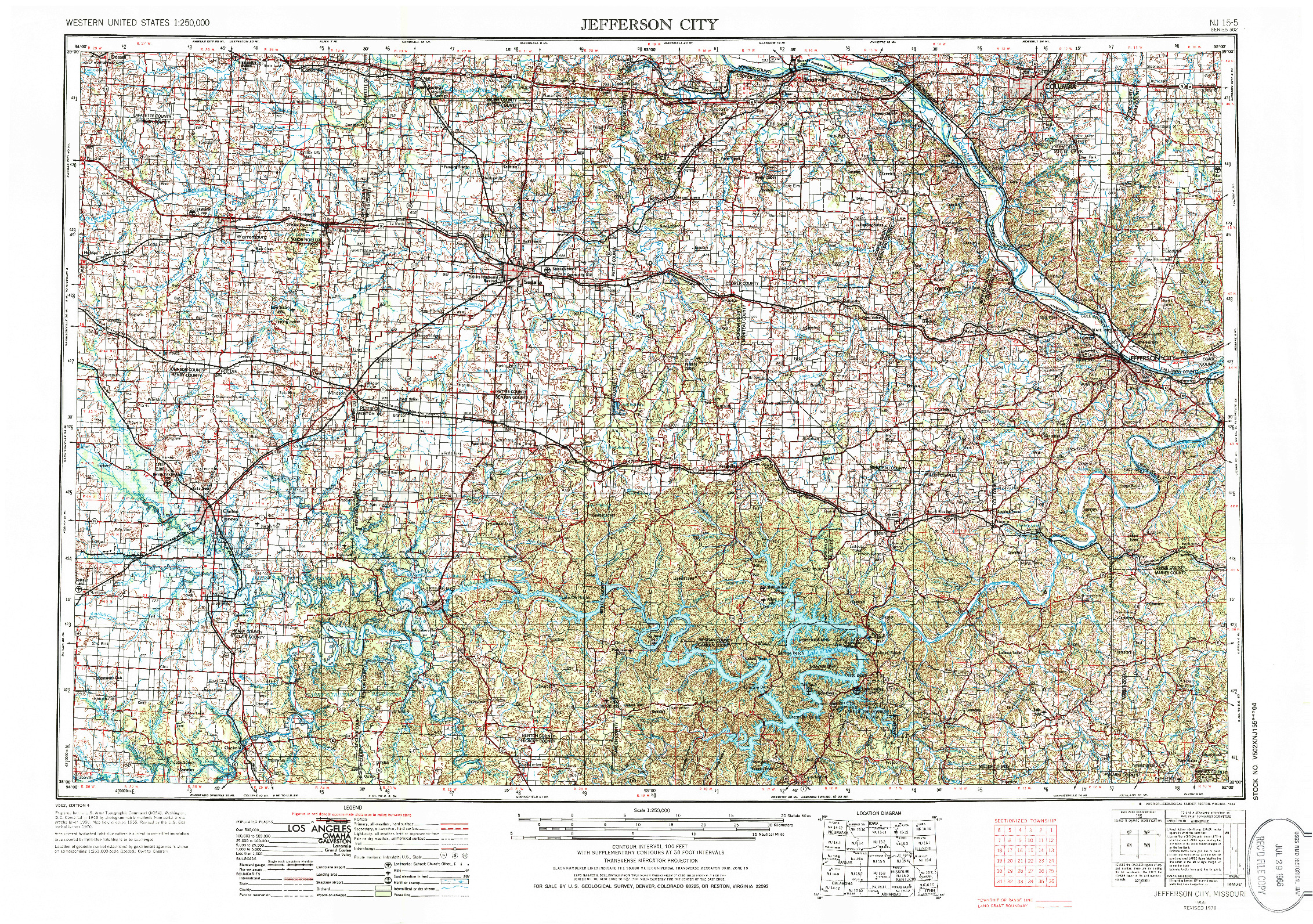 USGS 1:250000-SCALE QUADRANGLE FOR JEFFERSON CITY, MO 1955