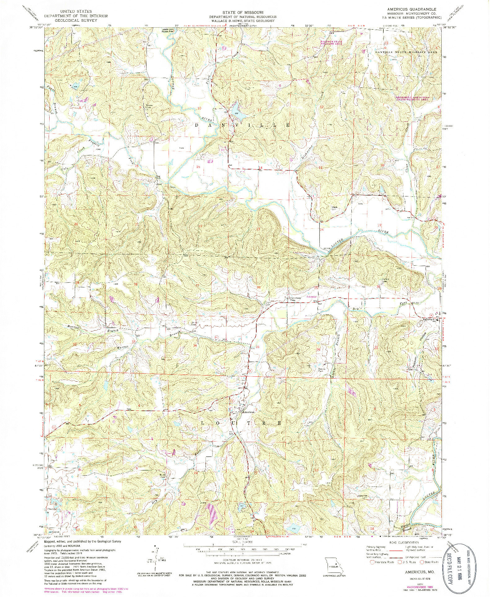 USGS 1:24000-SCALE QUADRANGLE FOR AMERICUS, MO 1974