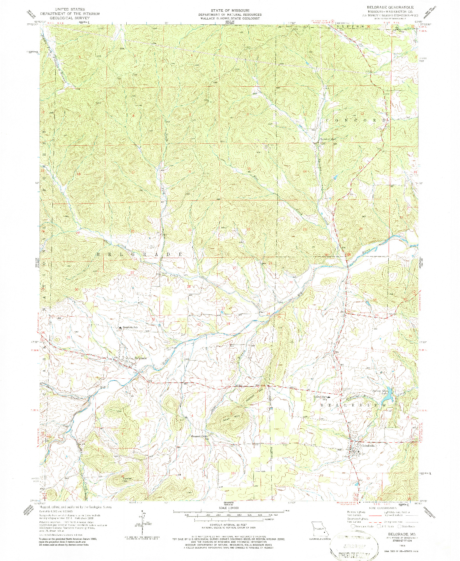 USGS 1:24000-SCALE QUADRANGLE FOR BELGRADE, MO 1958