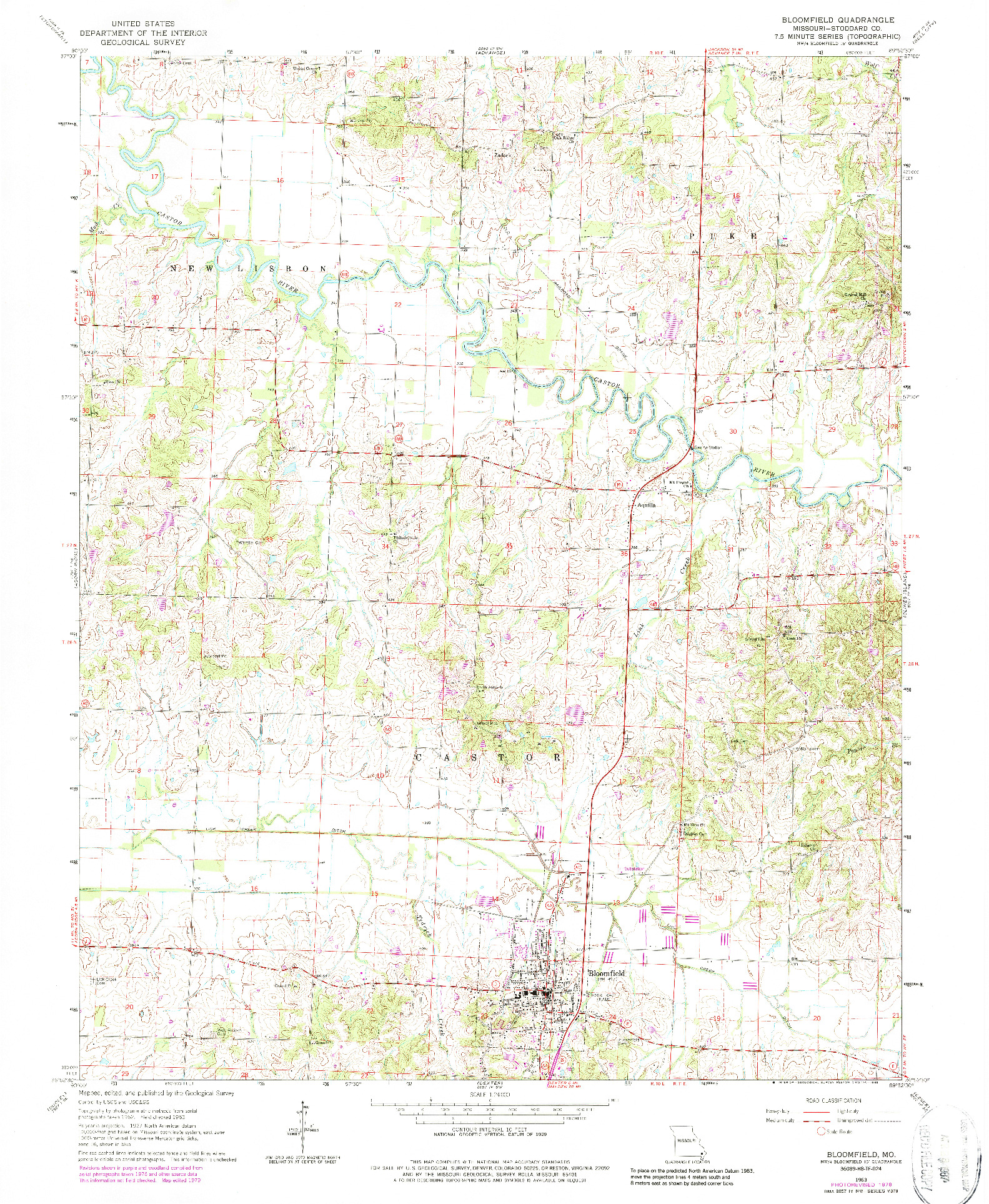 USGS 1:24000-SCALE QUADRANGLE FOR BLOOMFIELD, MO 1963