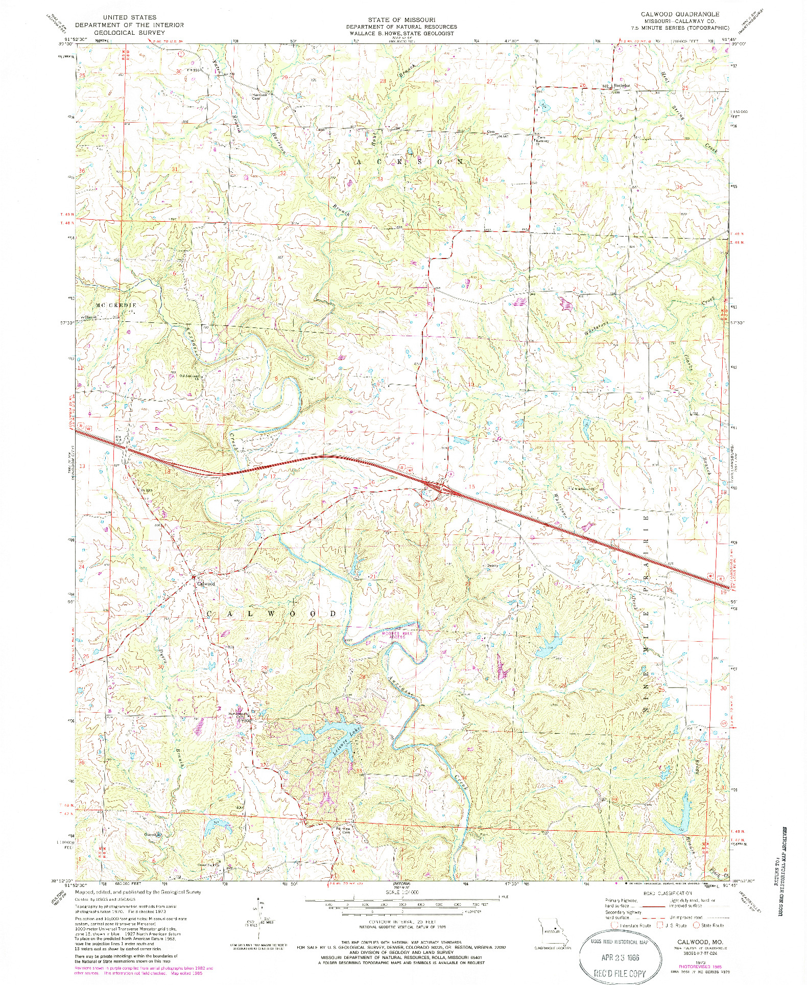 USGS 1:24000-SCALE QUADRANGLE FOR CALWOOD, MO 1973