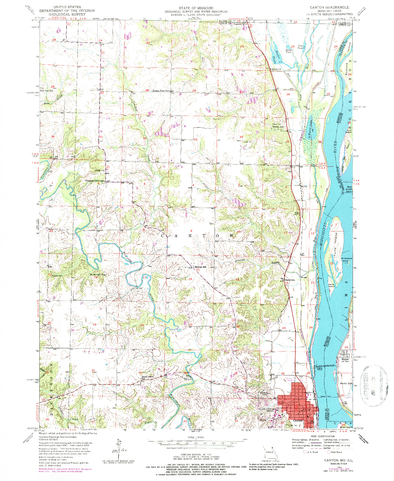 USGS 1:24000-SCALE QUADRANGLE FOR CANTON, MO 1950