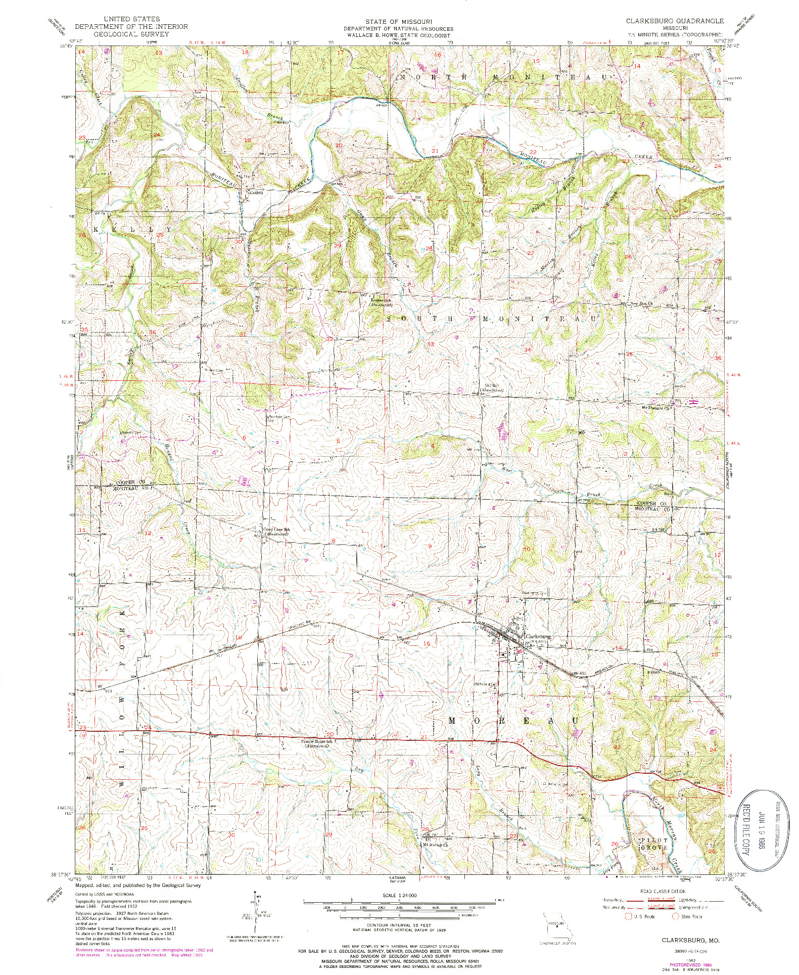 USGS 1:24000-SCALE QUADRANGLE FOR CLARKSBURG, MO 1952
