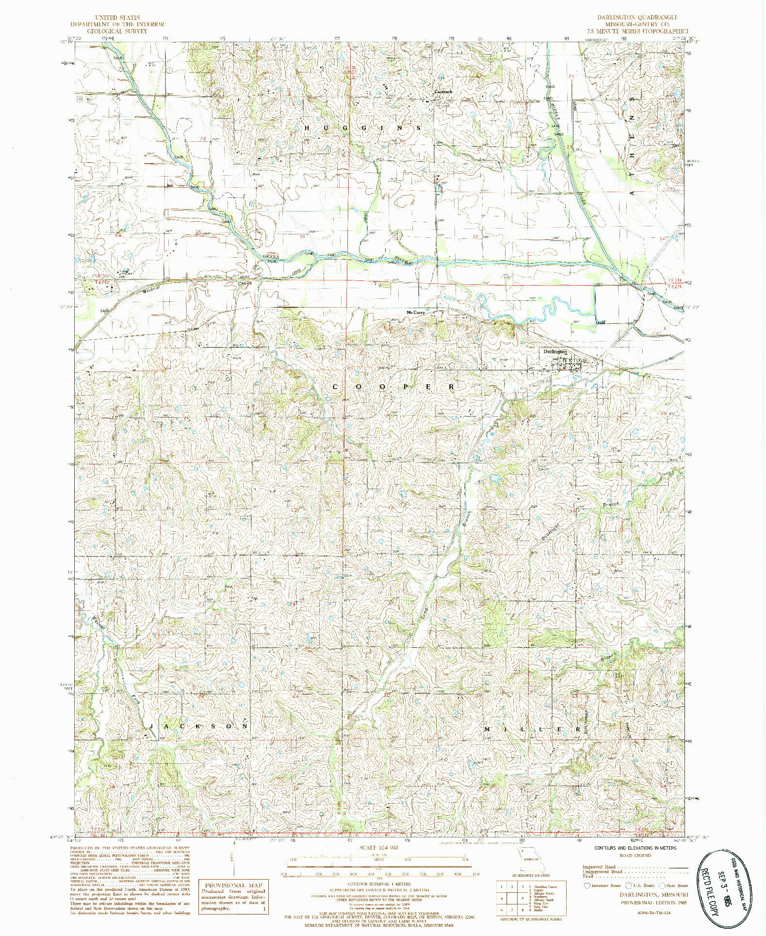 USGS 1:24000-SCALE QUADRANGLE FOR DARLINGTON, MO 1985