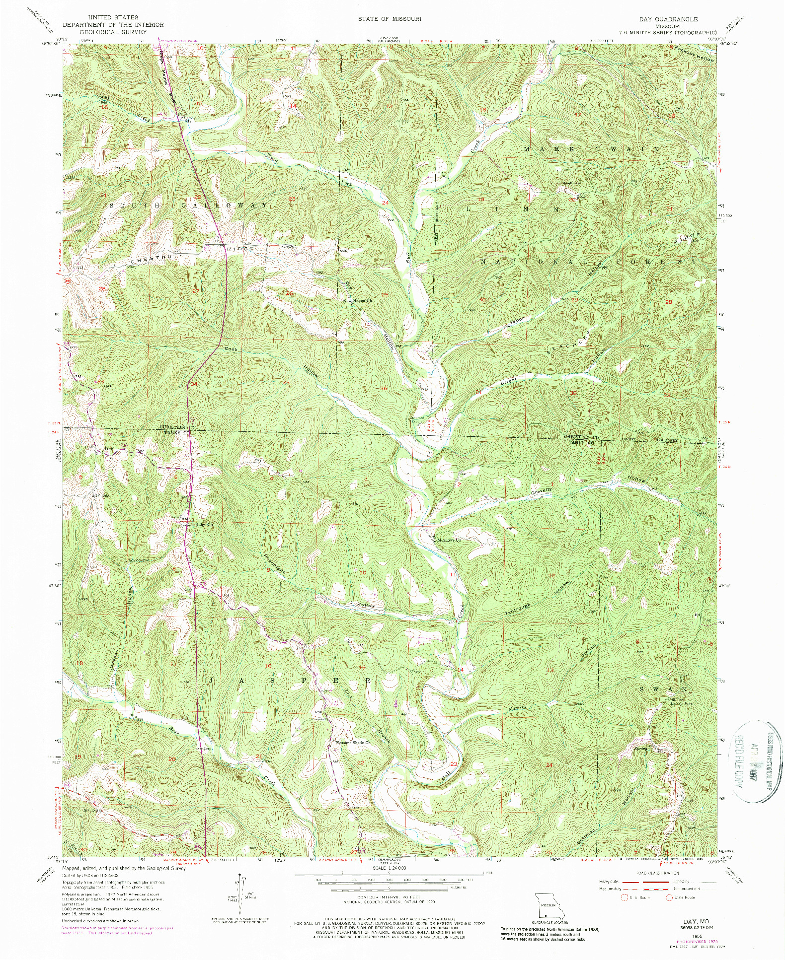 USGS 1:24000-SCALE QUADRANGLE FOR DAY, MO 1955