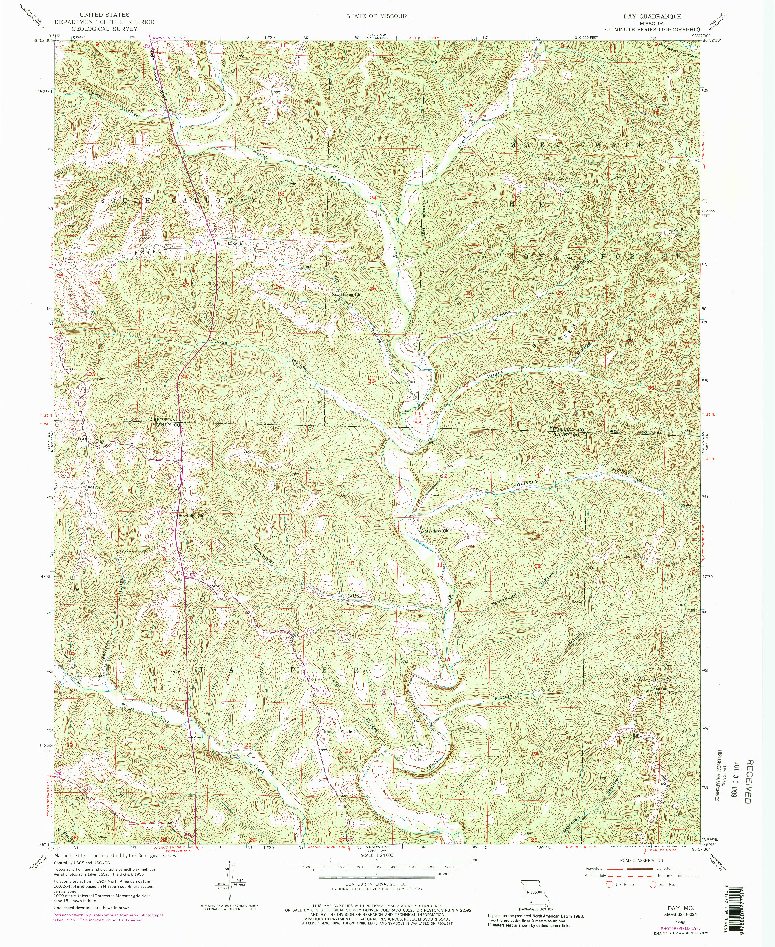 USGS 1:24000-SCALE QUADRANGLE FOR DAY, MO 1955