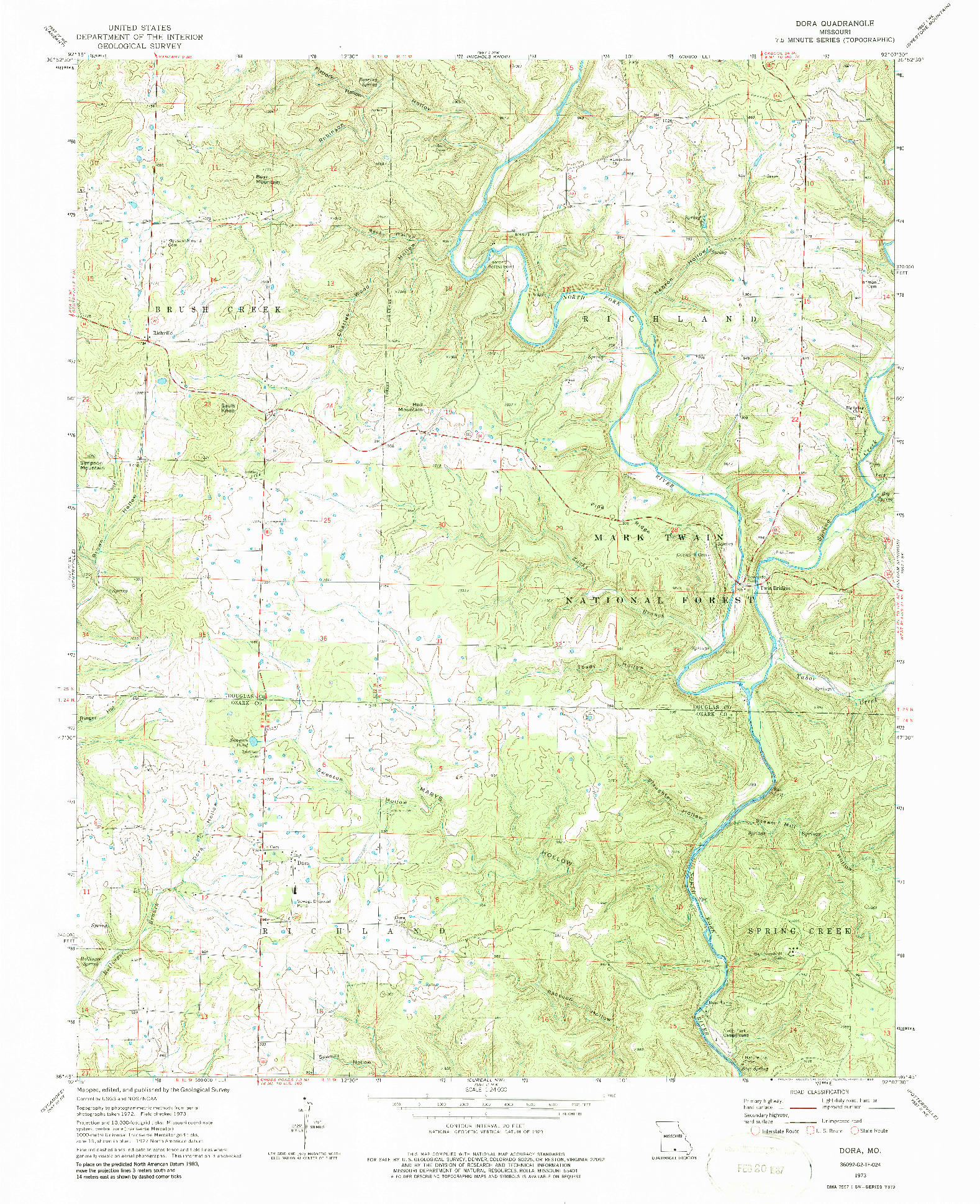 USGS 1:24000-SCALE QUADRANGLE FOR DORA, MO 1973