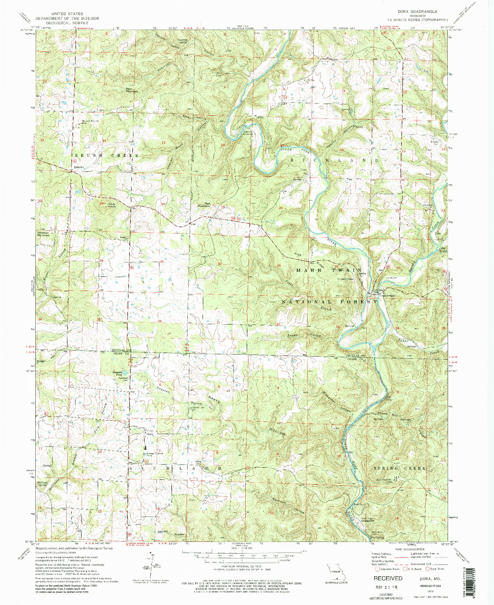 USGS 1:24000-SCALE QUADRANGLE FOR DORA, MO 1973