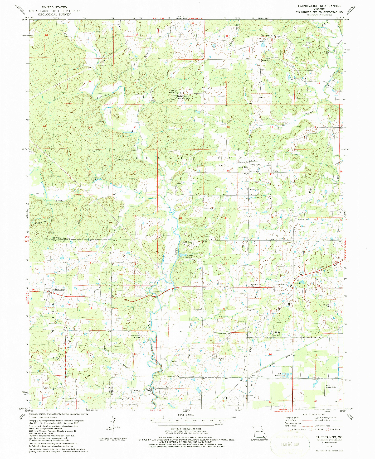 USGS 1:24000-SCALE QUADRANGLE FOR FAIRDEALING, MO 1979