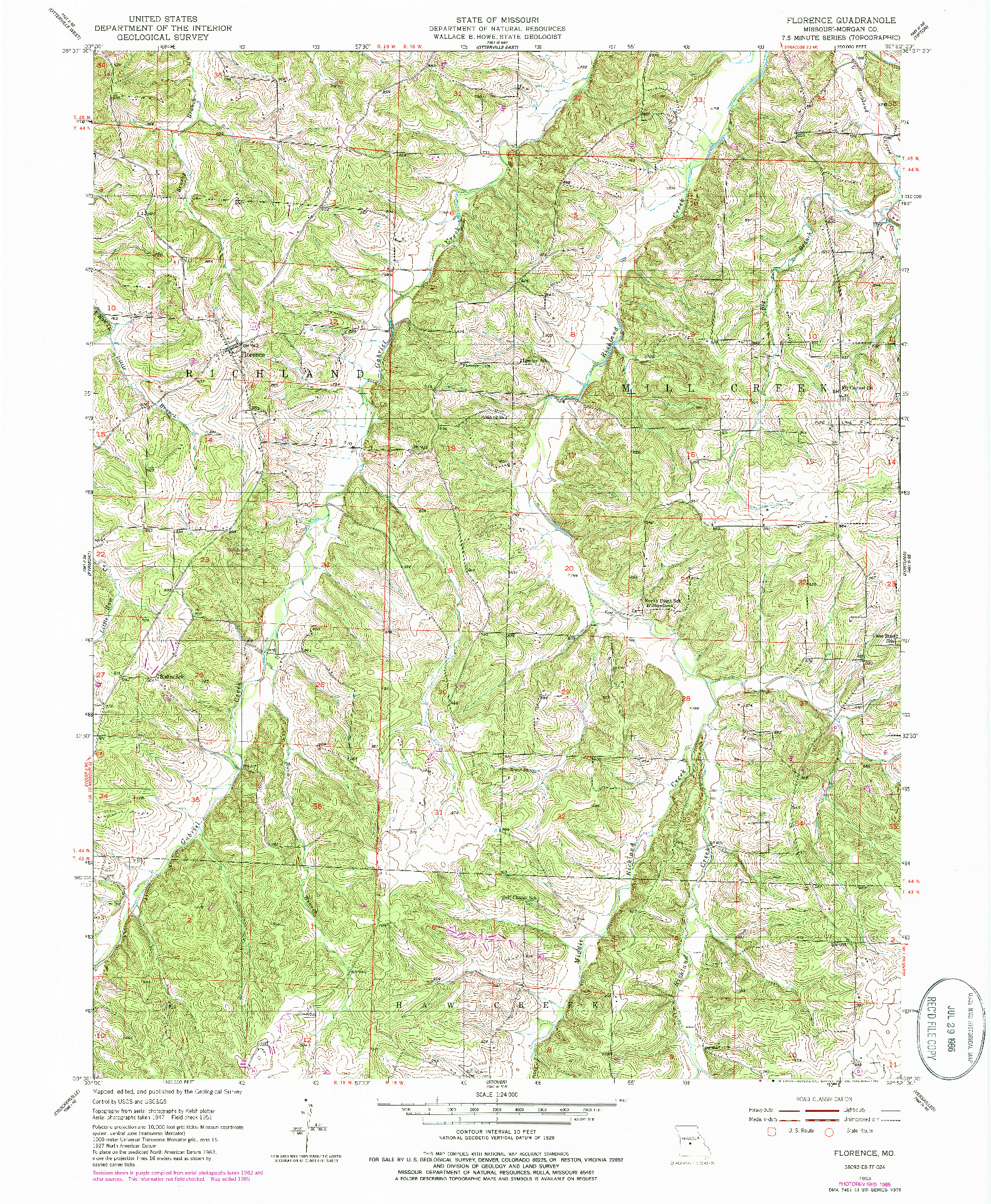 USGS 1:24000-SCALE QUADRANGLE FOR FLORENCE, MO 1953
