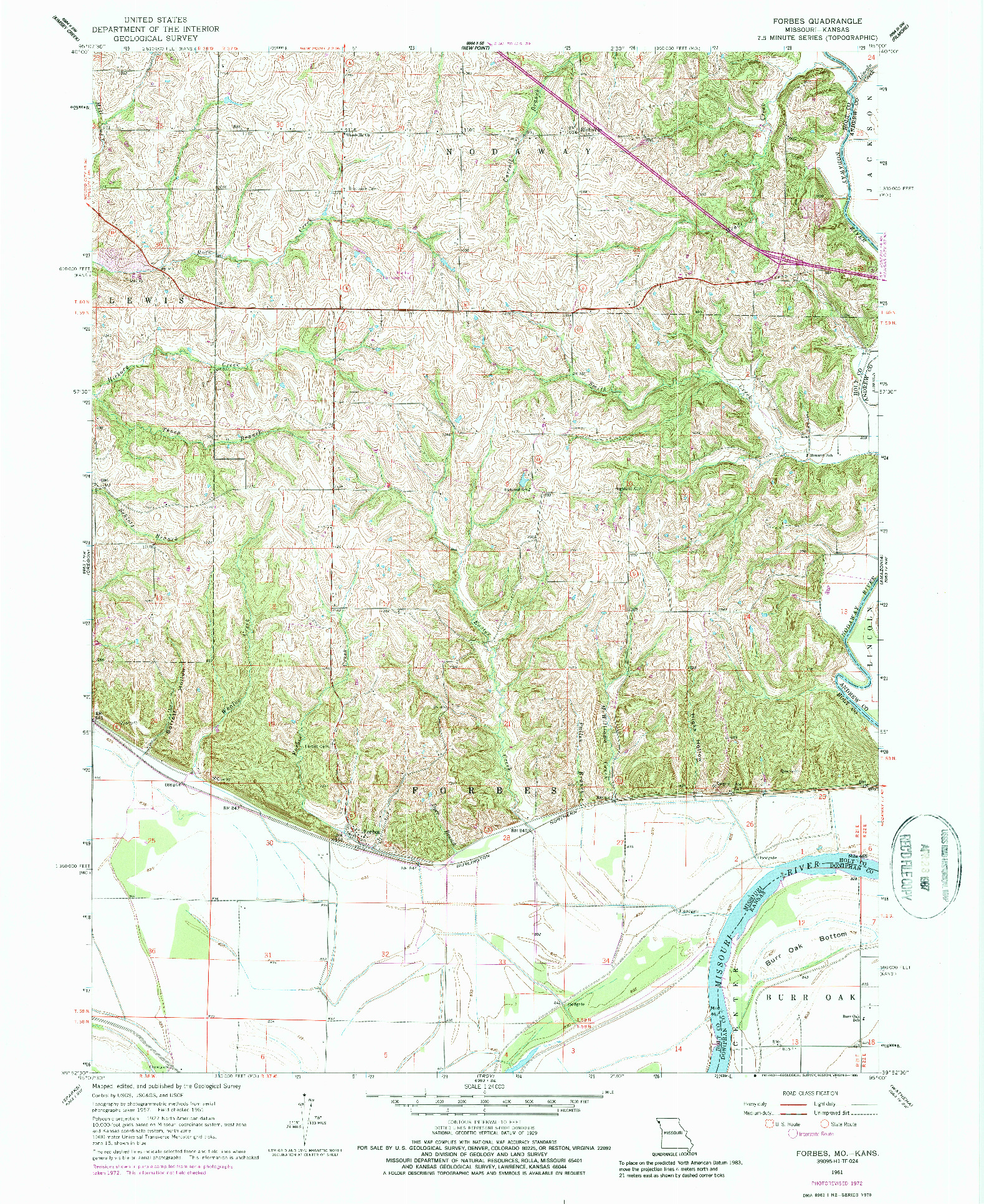 USGS 1:24000-SCALE QUADRANGLE FOR FORBES, MO 1961