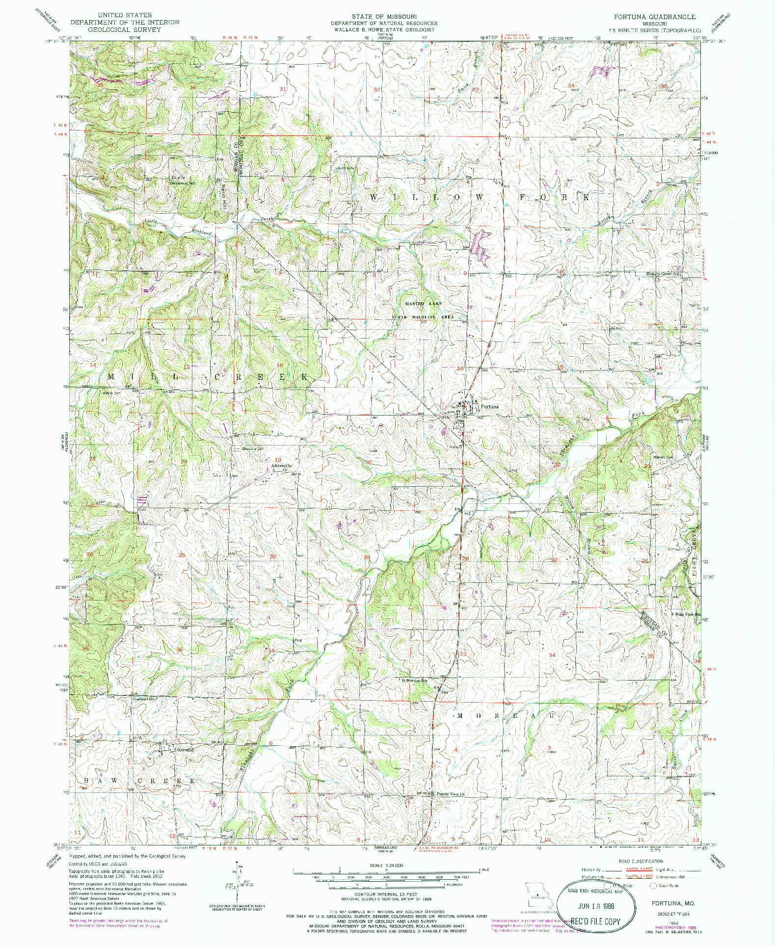 USGS 1:24000-SCALE QUADRANGLE FOR FORTUNA, MO 1952