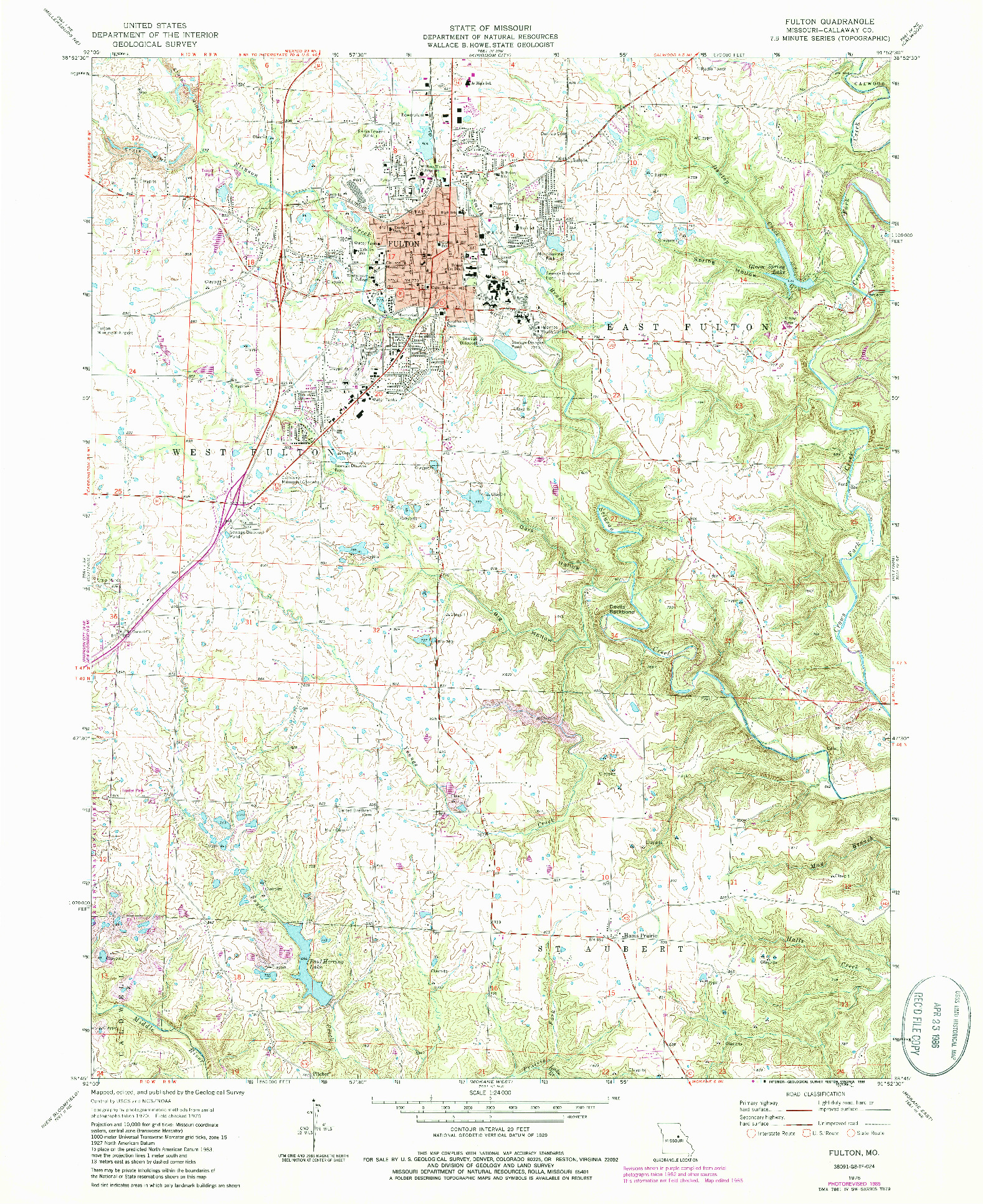 USGS 1:24000-SCALE QUADRANGLE FOR FULTON, MO 1975