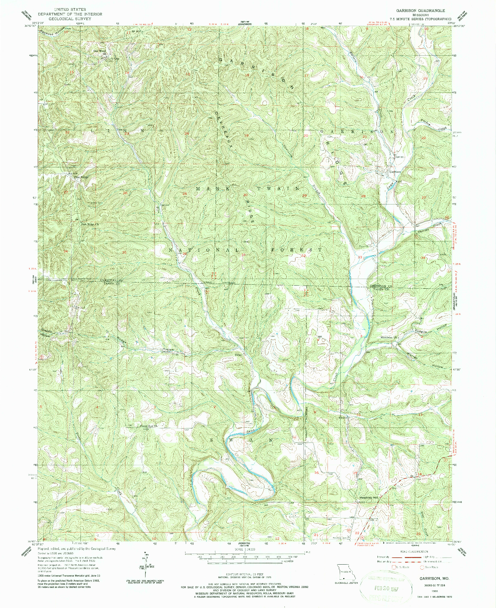 USGS 1:24000-SCALE QUADRANGLE FOR GARRISON, MO 1955