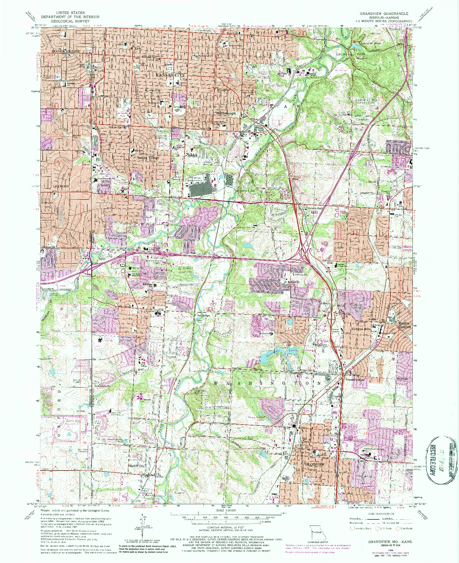 USGS 1:24000-SCALE QUADRANGLE FOR GRANDVIEW, MO 1964