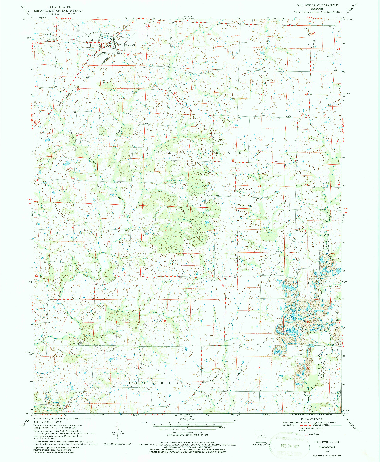 USGS 1:24000-SCALE QUADRANGLE FOR HALLSVILLE, MO 1969