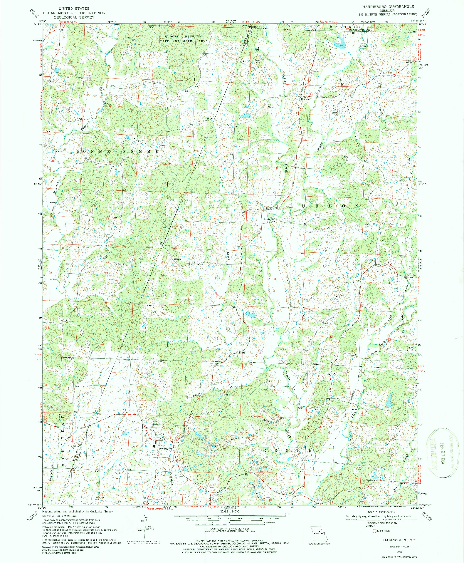 USGS 1:24000-SCALE QUADRANGLE FOR HARRISBURG, MO 1969