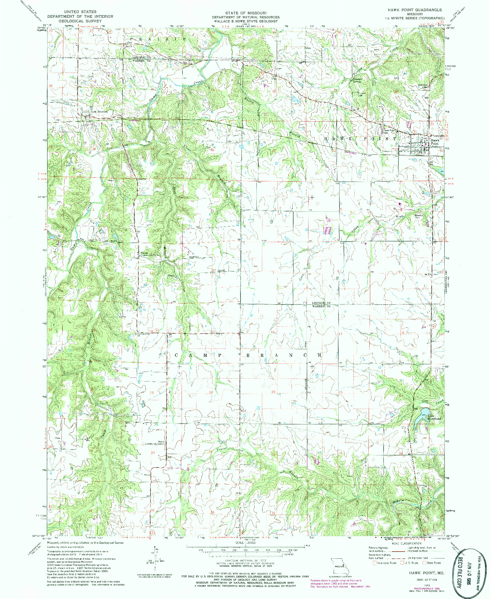 USGS 1:24000-SCALE QUADRANGLE FOR HAWK POINT, MO 1973