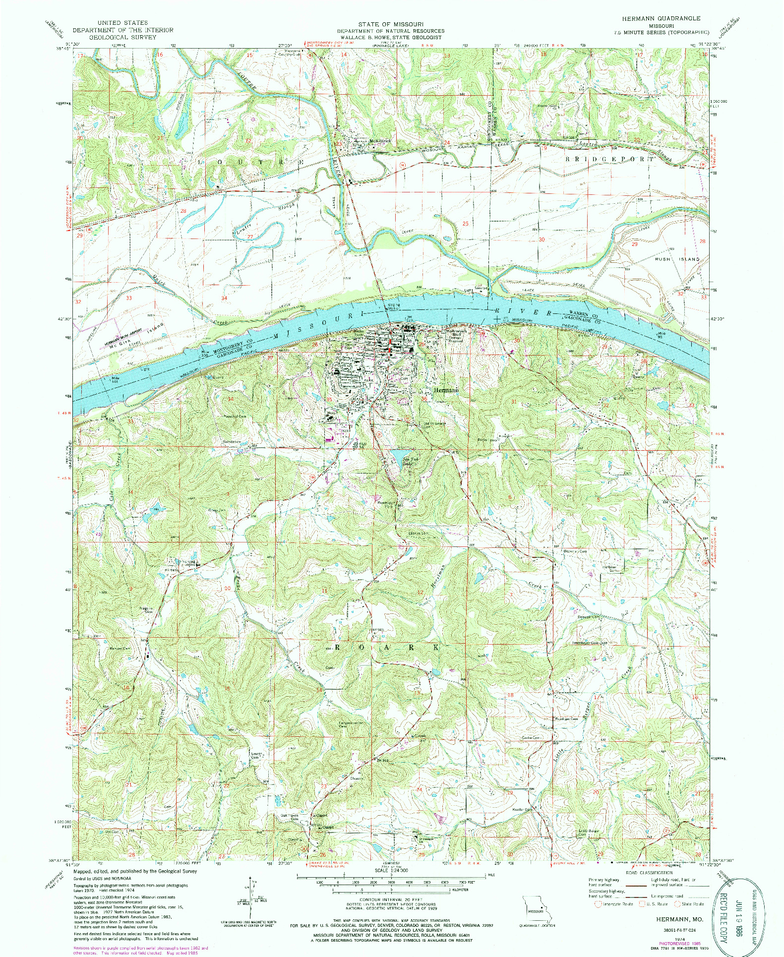 USGS 1:24000-SCALE QUADRANGLE FOR HERMANN, MO 1974