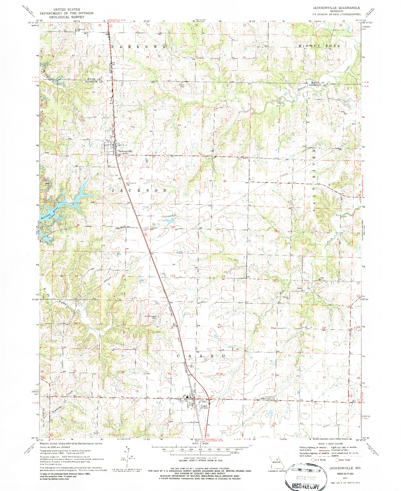 USGS 1:24000-SCALE QUADRANGLE FOR JACKSONVILLE, MO 1971