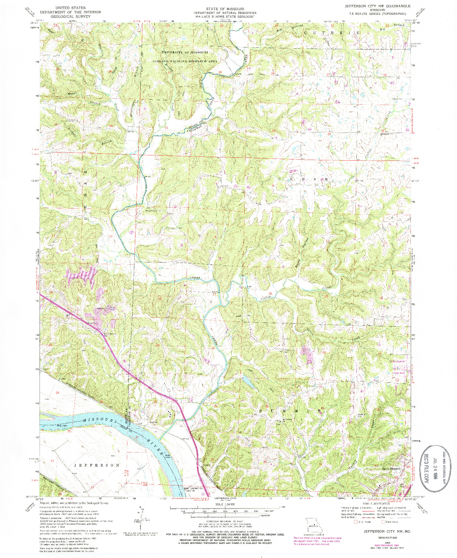 USGS 1:24000-SCALE QUADRANGLE FOR JEFFERSON CITY NW, MO 1969