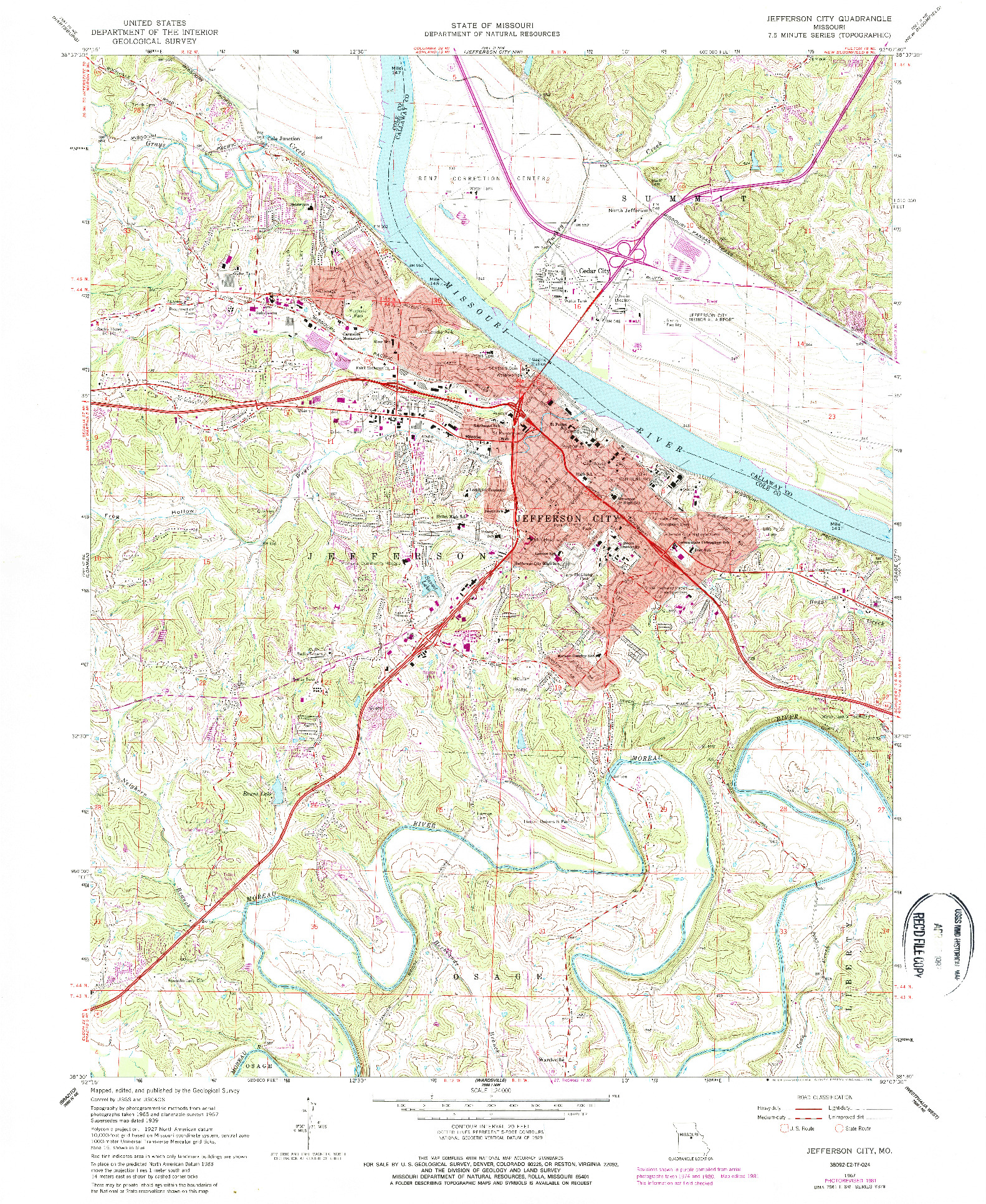 USGS 1:24000-SCALE QUADRANGLE FOR JEFFERSON CITY, MO 1967