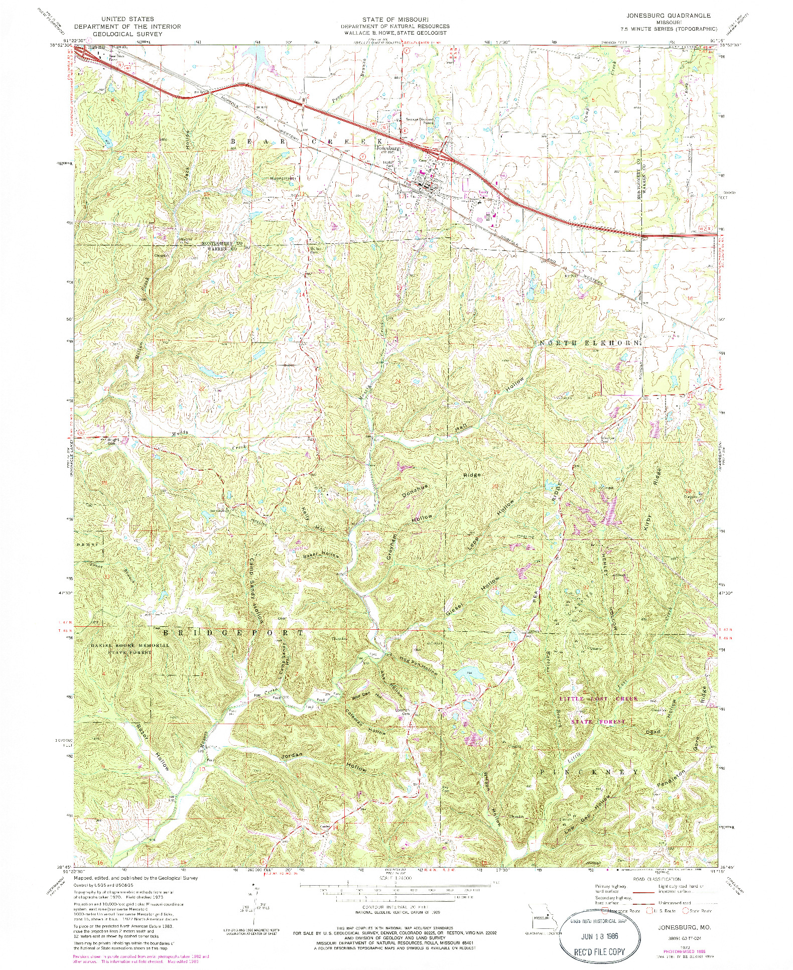 USGS 1:24000-SCALE QUADRANGLE FOR JONESBURG, MO 1973