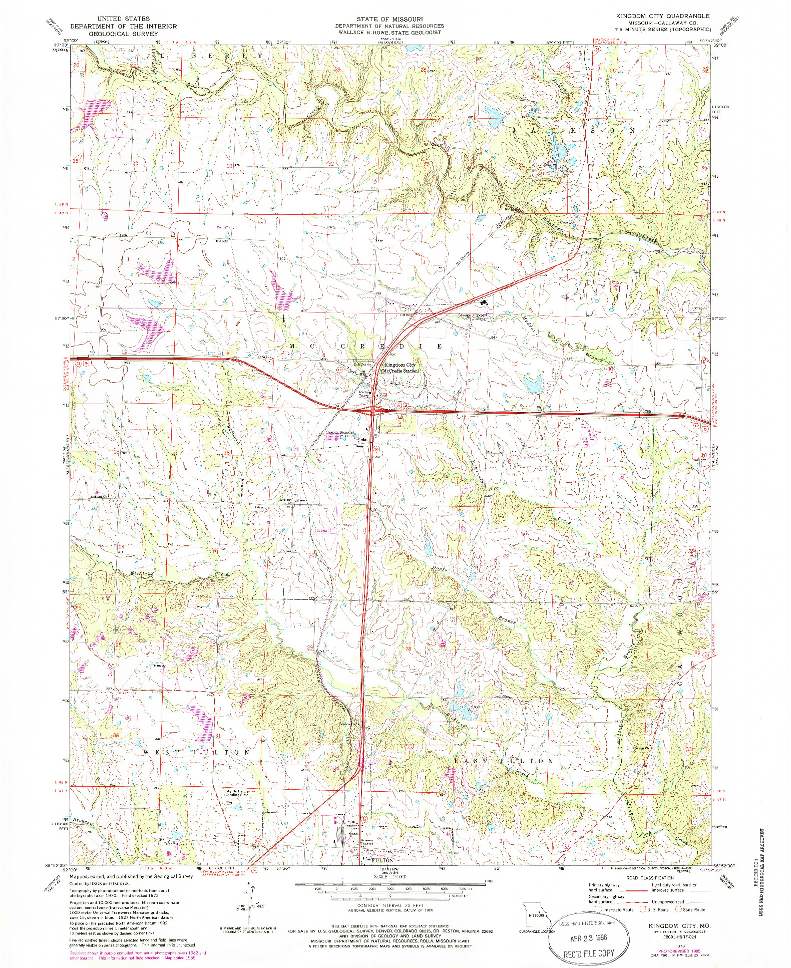 USGS 1:24000-SCALE QUADRANGLE FOR KINGDOM CITY, MO 1973