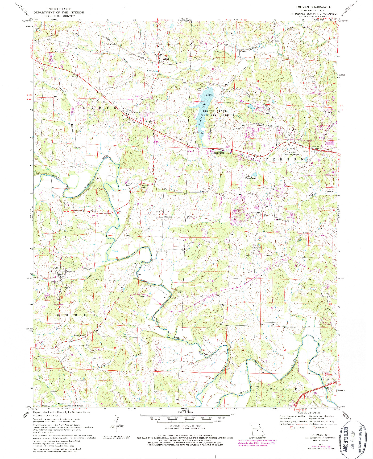 USGS 1:24000-SCALE QUADRANGLE FOR LOHMAN, MO 1968