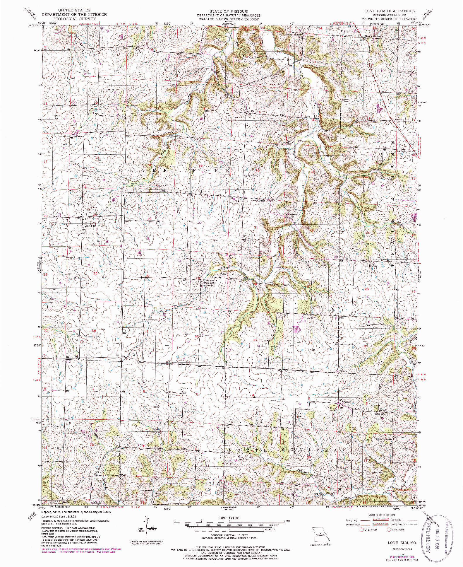USGS 1:24000-SCALE QUADRANGLE FOR LONE ELM, MO 1952