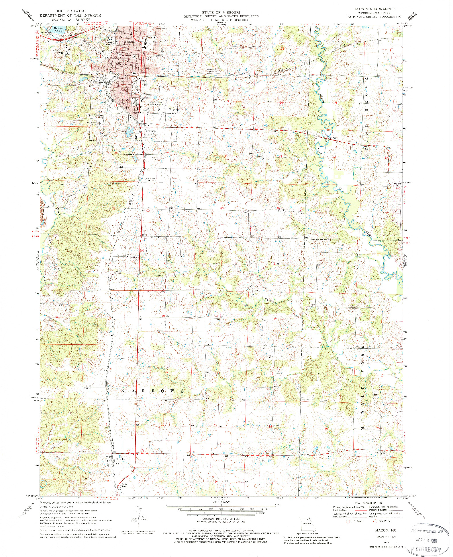 USGS 1:24000-SCALE QUADRANGLE FOR MACON, MO 1971