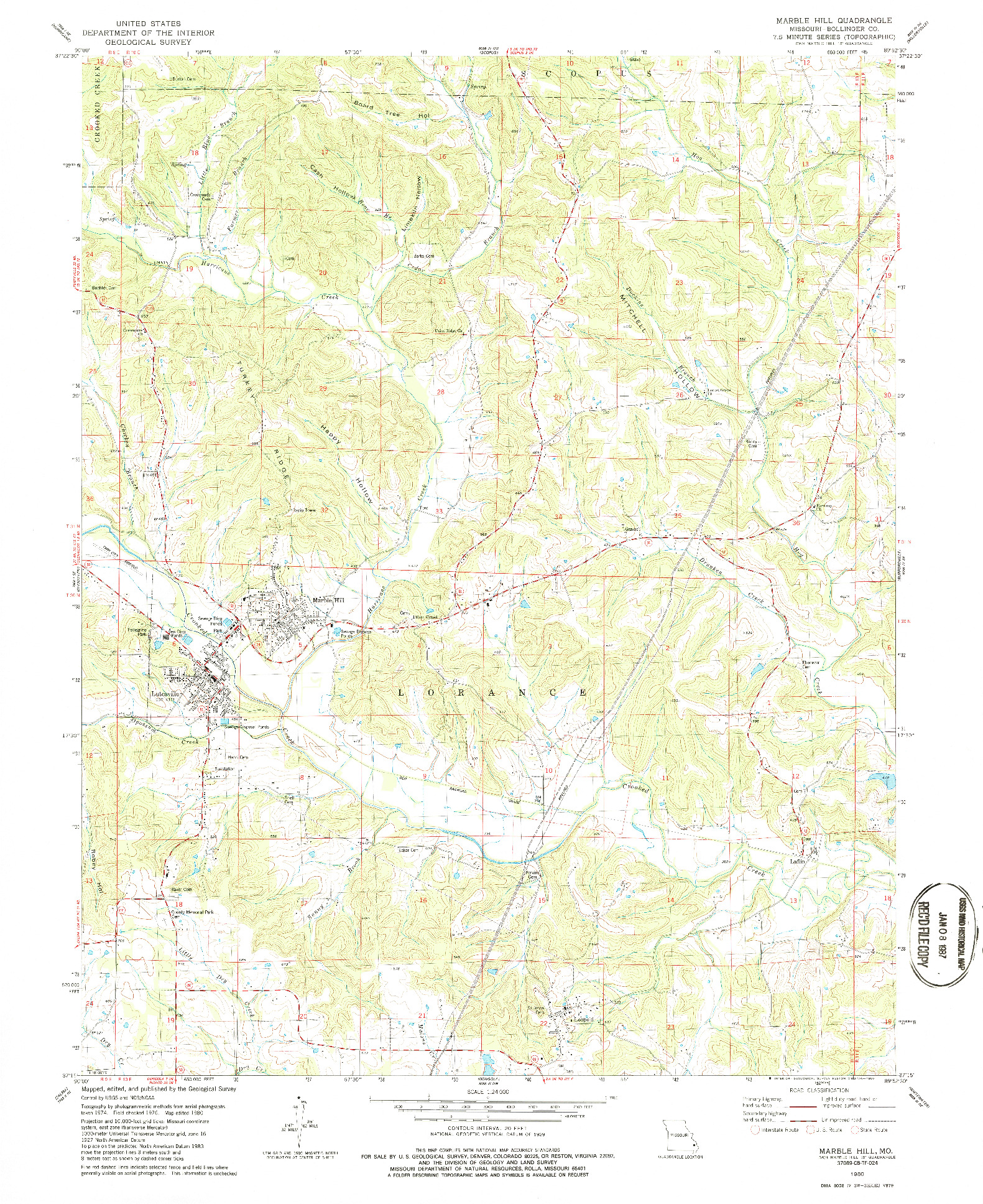 USGS 1:24000-SCALE QUADRANGLE FOR MARBLE HILL, MO 1980