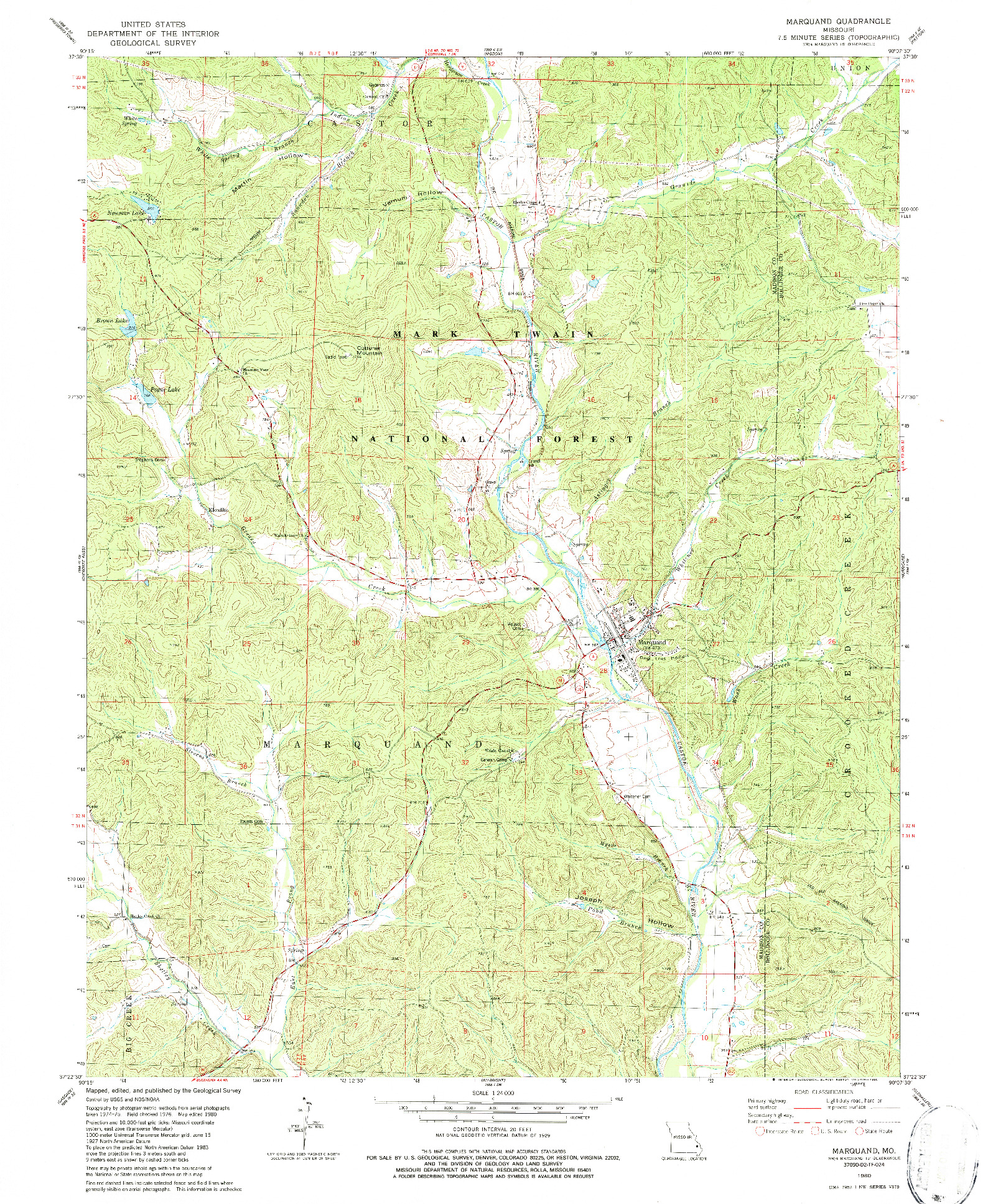USGS 1:24000-SCALE QUADRANGLE FOR MARQUAND, MO 1980