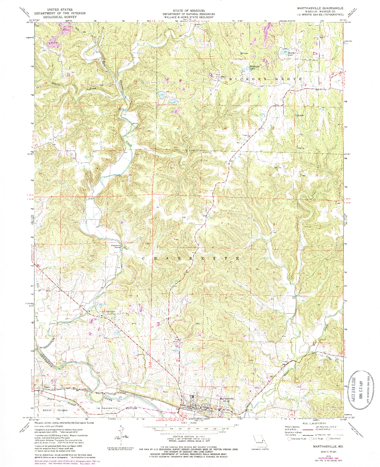 USGS 1:24000-SCALE QUADRANGLE FOR MARTHASVILLE, MO 1972