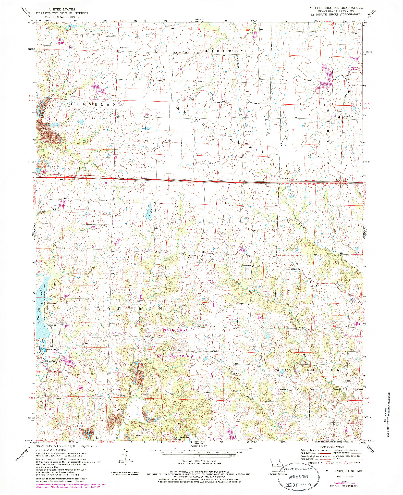 USGS 1:24000-SCALE QUADRANGLE FOR MILLERSBURG NE, MO 1969